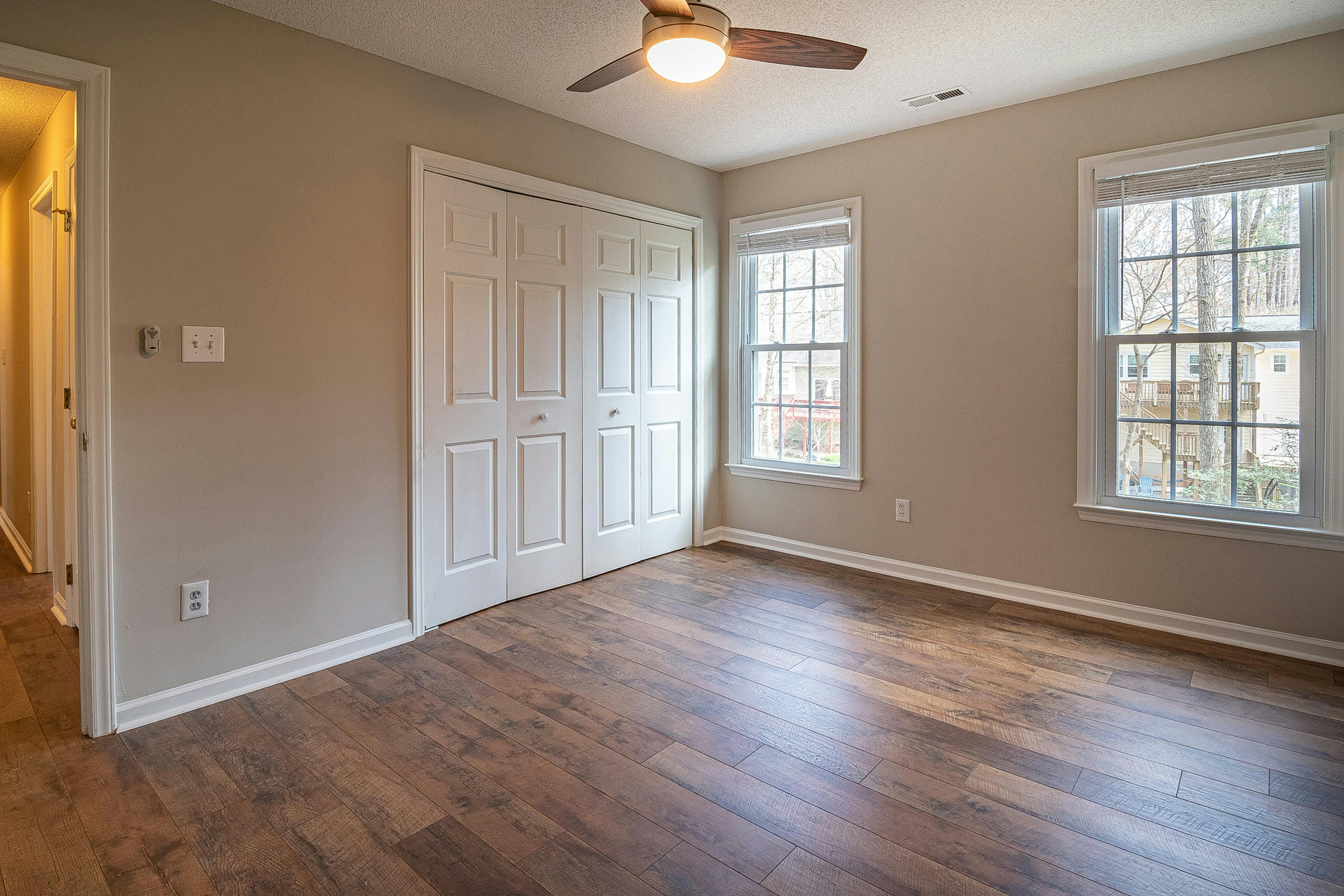 Polished hardwood flooring